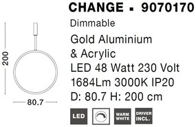 Pendul LED dimabil design modern Change auriu 80,7cm