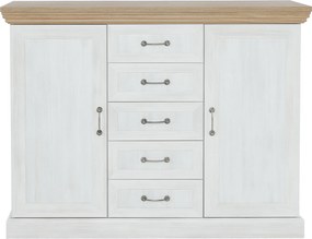 Comodă, 2 uşi cu 5 sertare, pin nordic/stejar sălbatic, ROYAL K2D