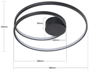 Brilagi - Plafonieră reglabilă TWISTER LED, 48W, 230V, Ø 50 cm, negru, cu telecomandă