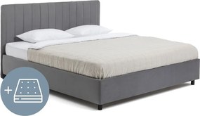 Pat dublu tapițat gri cu spațiu de depozitare cu saltea/ somieră 180x200 cm Myra Slim Line - Bonami Selection