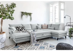 Canapea extensibilă în formă de „U” cu șezlong pe partea dreaptă Miuform Charming Charlie, gri deschis