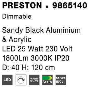 Lustra LED dimabila, design modern PRESTON, 40cm negru NVL-9865140