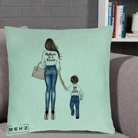 Cadou pentru Mama - Perna Personalizata, Model Mother of a Prince, 40x40 cm, Verde Menta, Husa Detasabila, Perna Inclusa, BEKZ®