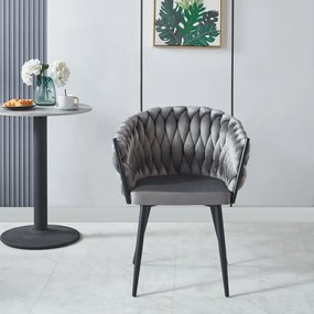 Scaun dining, catifea, cadru metalic, Gri/Negru