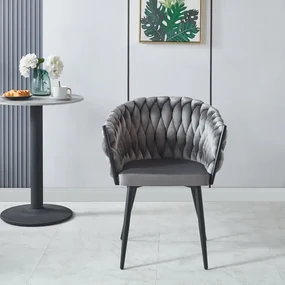 Scaun dining, catifea, cadru metalic, Gri/Negru