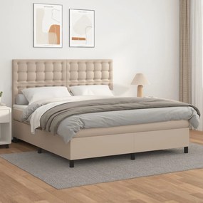 3142856 vidaXL Pat box spring cu saltea, cappuccino, 160x200cm piele ecologică