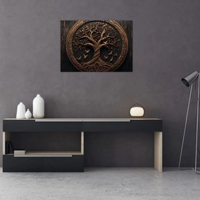 Tablou pe sticlă – Arborele vieții din lemn (70x50 cm)