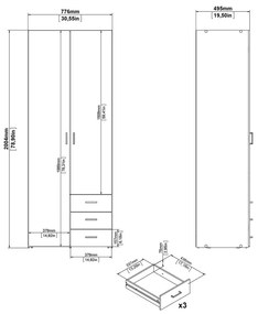 Șifonier alb 78x200 cm Space – Tvilum