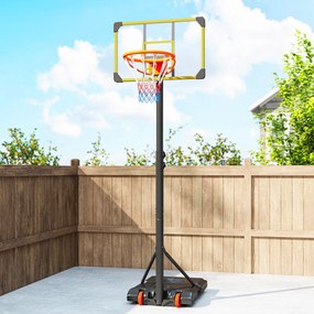 SPORTNOW Coș de Baschet pentru Copii 6-14 Ani, Coș de Baschet cu Înălțime Reglabilă, Roți și Bază Umplută, 71x46 cm, Galben | Aosom Romania