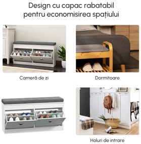 Banchetă-Pantofar HOMCOM din Lemn cu Spațiu de Depozitare, 104x24x55 cm, Design Modern, Alb | Aosom Romania
