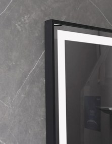 RESIGILAT- Oglindă baie, Multifuncțională, Iluminare LED Touch in 2 culori, Sistem Dezaburire, Ceas electronic încorporat, rama aluminiu, 60x80 cm, Negru