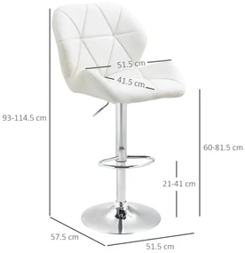 HOMCOM Scaun Bar Reglabil Pivotante si Antiderapant, Scaun bar Modern,Sarcina Maxima 120 kg,Elegante și Confortabile,Albe | Aosom Romania