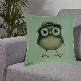 Perna Decorativa Pui cu Palarie Rotunda, 40x40 cm, Verde, Husa Detasabila, Perna Inclusa, BEKZ®