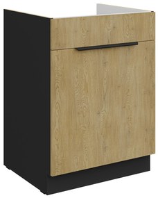 Dulap inferior de bucătărie pod drez Carminia 60 ZL 1S BB PREMIUM BOX (stejar cremona + negru). 1127980