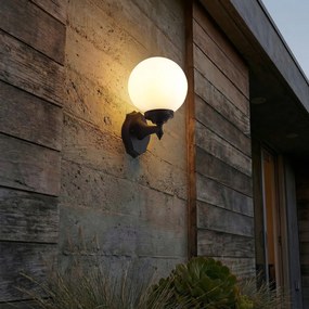 Lampă clasică de perete pentru exterior neagră cu sticlă opal IP44 - Champs