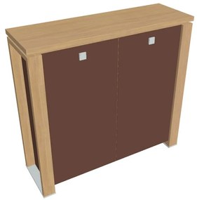 Dulap mediu Verno+ S 140 x 46 x 130 cm, uși de sticlă, stejar deschis / maro