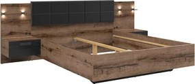 Cadru pat KASSEL 160x200, nuc/negru, PAL/piele ecologica, cu iluminare