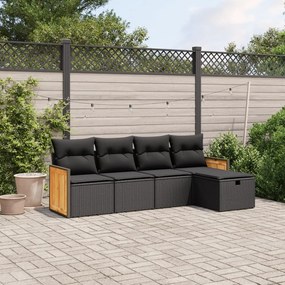 3265717 vidaXL Set mobilier de grădină cu perne, 5 piese, negru, poliratan
