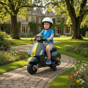 AIYAPLAY Motocicletă Electrică pentru Copii cu Licență Vespa, Baterie Reîncărcabilă 6V, Roți Laterale și Lumini, Vârsta 2-6 Ani, Verde Închis | Aosom Romania