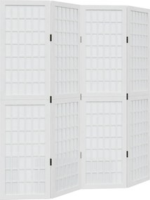 vidaXL Paravan cameră 4 panouri, alb, lemn masiv paulownia