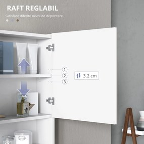 HOMCOM Dulap cu Oglindă de Perete cu Lumini LED și Rafturi Reglabile din Sticlă și MDF pentru Baie | Aosom Romania