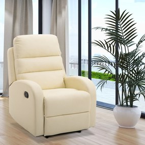 HOMCOM Fotoliu Relax Rabatabil cu Taburet in Piele Ecologica,Crem