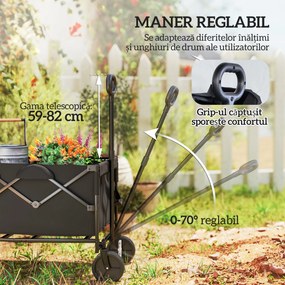 Outsunny Cărucior de Grădină de 160L cu 4 Roți, Geantă Extensibilă, Mâner Rotativ și Reglabil, 95x55x102 cm, Negru | Aosom Romania