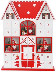 Calendar de advent cu lumini LED Santa´s house roșu, 29 x 7 x 37 cm