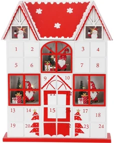 Calendar de advent cu lumini LED Santa´s house roșu, 29 x 7 x 37 cm