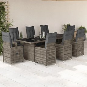 3277295 vidaXL Set bistro de grădină cu perne, 9 piese, gri, poliratan