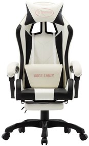 287995 vidaXL Scaun de racing cu suport picioare, negru/alb, piele ecologică