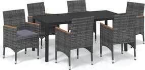 vidaXL Set mobilier de grădină cu perne, 7 piese, gri, poliratan