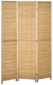 HOMCOM Separator de Cameră Pliabil, Bambus, 3 Părţi, 120 cm x 170 cm x 1,8 cm, Lemn Natural | Aosom Romania