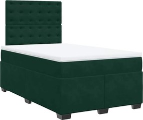 vidaXL Pat box spring cu saltea, verde închis, 120x200 cm, catifea