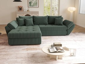 Colțar extensibil dumonde cu ladă de depozitare si sezut confortabil din spuma high-density, Loana Ambience Green 270x185 cm
