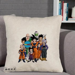 Perna Personalizata Dragon Ball Z Grup Complet, 40x40 cm, Bej Canapea, Husa Detasabila, Perna Inclusa, BEKZ®