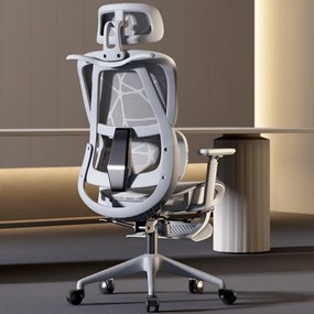 Scaun ergonomic, functie translatie sezut, cotiere reglabile 3D, tetiera 3D, suport lombar reglabil, spătar reglabil inaltime, pivotant, suport picioare, Gri