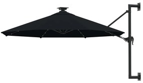 vidaXL Umbrelă de soare montată pe perete cu LED-uri, negru, 300 cm