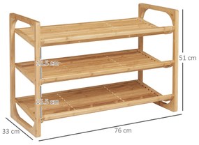 HOMCOM Organizator Pantofi din Bambus cu 3 Nivele, Rafturi pentru Depozitare Încălțăminte, Suport Durabil, Design Compact | Aosom Romania