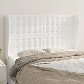 3118047 vidaXL Tăblie de pat cu aripioare, alb, 147x23x118/128 cm, piele eco