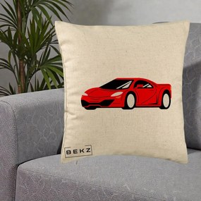 Perna Personalizata Masina Sport Rosie Grafic, 40x40 cm, Bej, Husa Detasabila, Perna Inclusa, BEKZ®