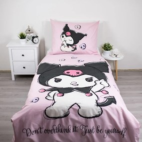 Lenjerie de pat pentru copii roz din bumbac pentru pat de o persoană 140x200 cm Hello Kitty "Kuromi" – Jerry Fabrics