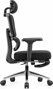 VARENO-H – Scaun ergonomic cu tetieră 4D, șezut culisant, suport lombar, cotiere 3D, reclinare 135°, suport pentru picioare, Negru