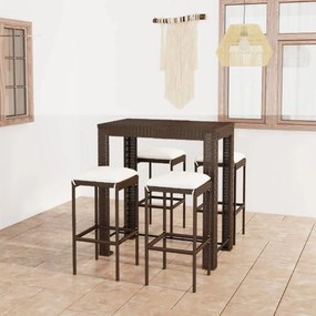 Set mobilier bar de gradina cu perne, 5 piese, maro, poliratan Maro, Lungime masa 100 cm, 5, Da