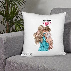 Cadou pentru Mama - Perna Personalizata Mommy's Girl Mama si Fetita, 40x40 cm, Alb Pufos, Husa Detasabila, Perna Inclusa, BEKZ®