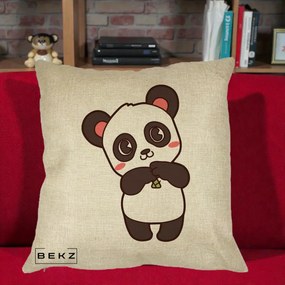 Perna Personalizata Panda Kawaii cu Bambus, 40x40 cm, Crem, Husa Detasabila, Perna Inclusa, BEKZ®