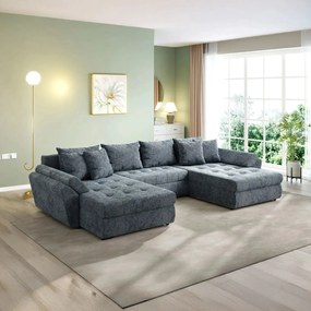 Colțar extensibil dumonde cu ladă de depozitare si sezut confortabil din spuma high-density, Loana U Euphoria Grafit 355x185 cm