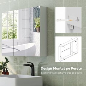HOMCOM Dulap de Baie cu Oglindă, 3 Uși, 4 Rafturi Reglabile, 91,5 x 11,5 x 65 cm, Alb | Aosom Romania