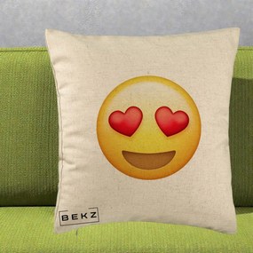 Perna Decorativa Emoji Inimi in Ochi, 40x40 cm, Bej, Husa Detasabila, Perna Inclusa, BEKZ®