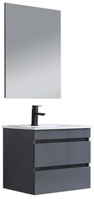 Mobilier de baie Cube, chiuvetă ceramică 60 cm, oglindă cu 2 sertare, 60x80 cm, gri antracit